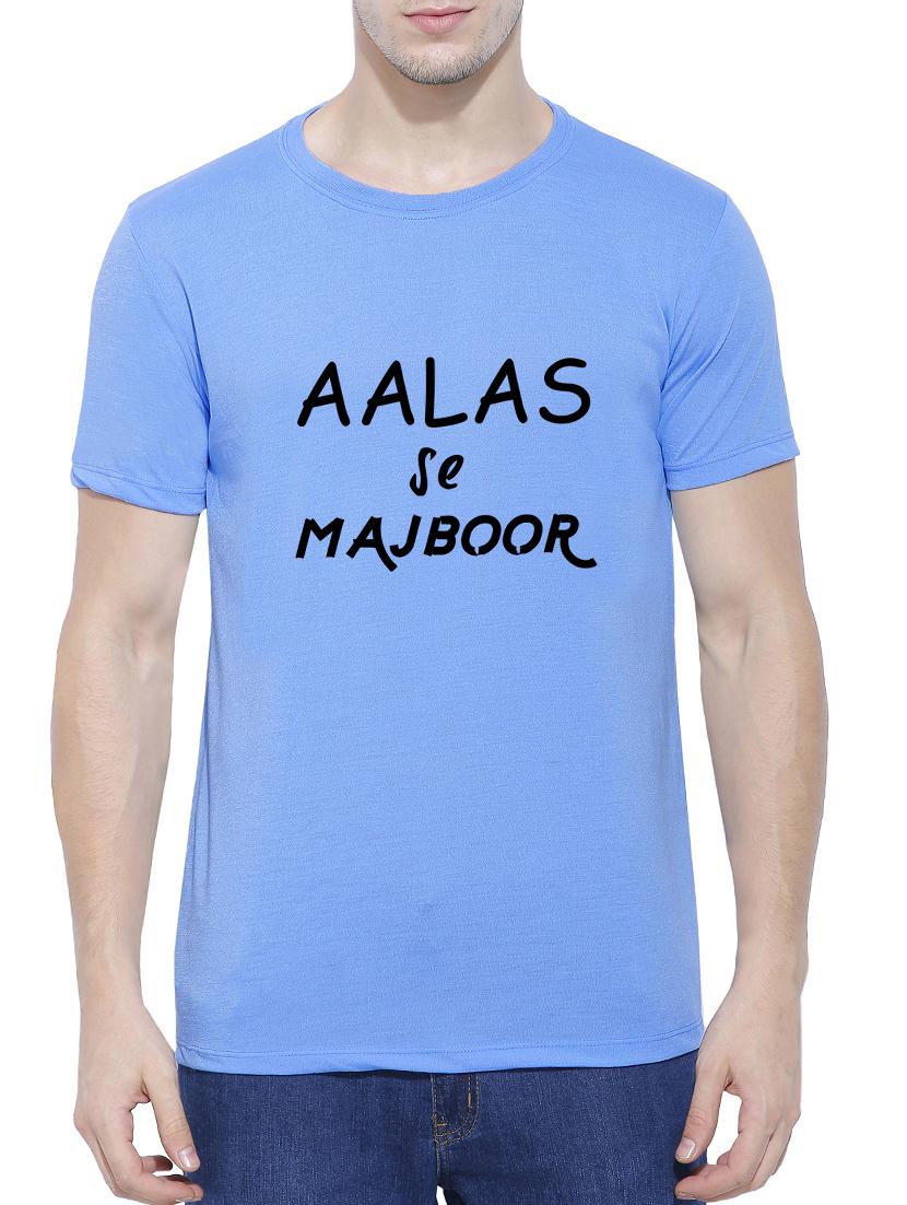 blue cotton blend chest print tshirt - 15342044 - Zoom Image - 1