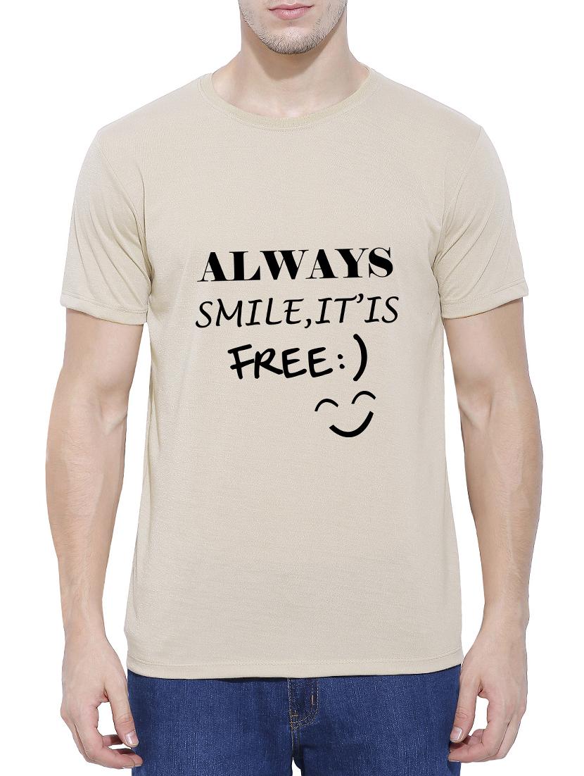 beige cotton chest print t-shirt - 15342048 - Zoom Image - 1