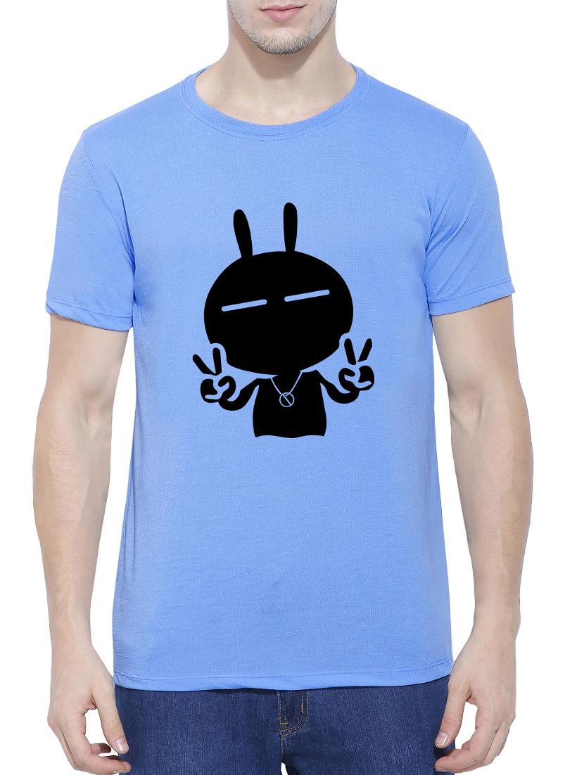 blue cotton blend chest print tshirt - 15342064 - Zoom Image - 1