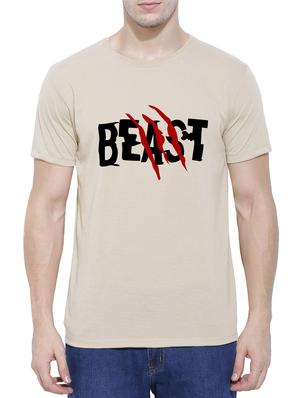 beige cotton blend chest print t-shirt - 15342093 - Standard Image - 1