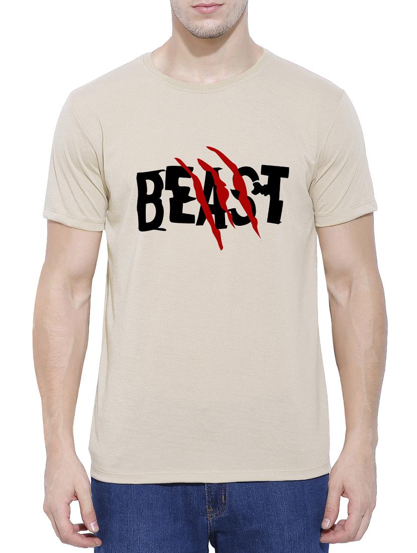 beige cotton blend chest print t-shirt - 15342093 - Zoom Image - 1