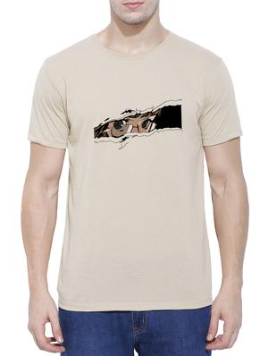 beige cotton blend chest print t-shirt - 15342103 - Standard Image - 1