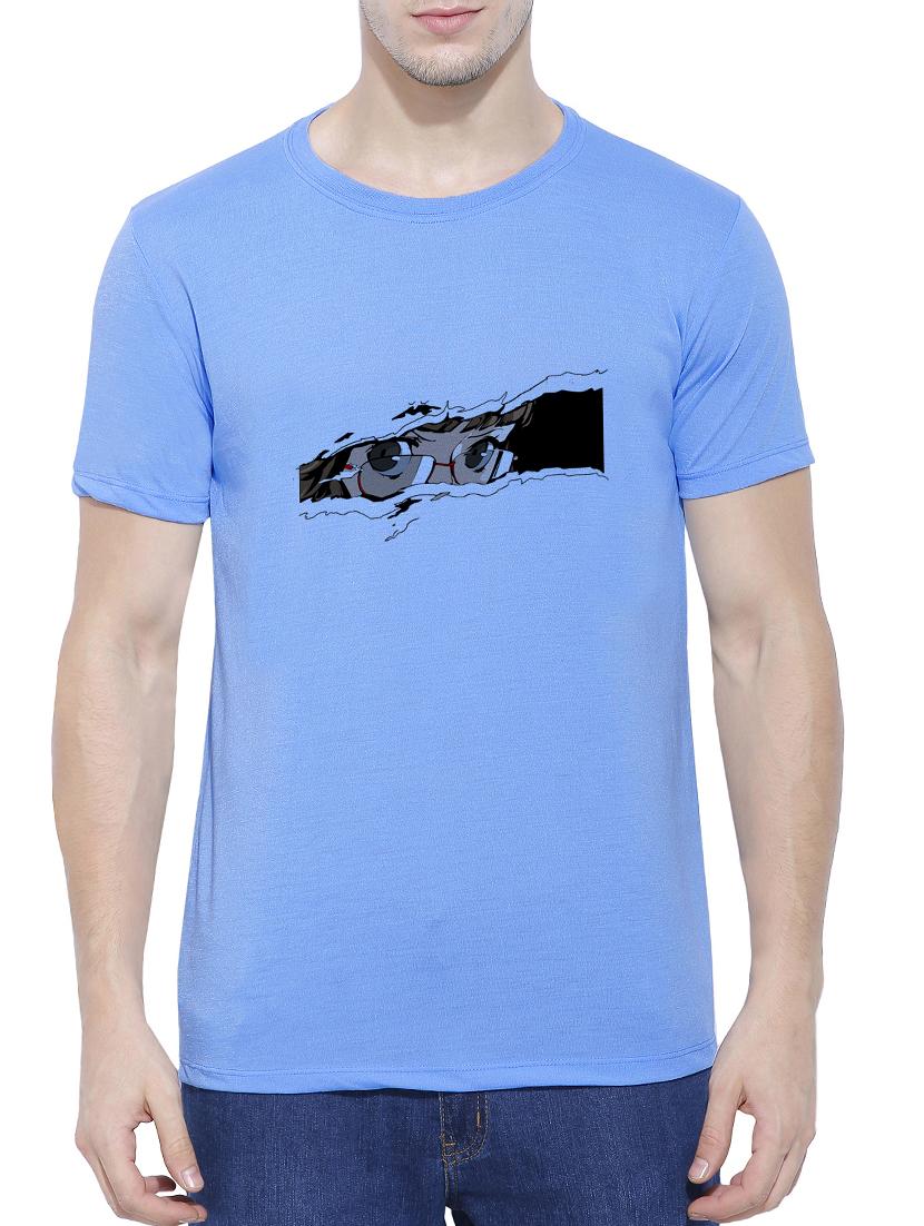 blue cotton blend chest print tshirt - 15342104 - Zoom Image - 1