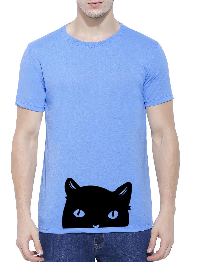 blue cotton blend front print t-shirt - 15342114 - Zoom Image - 1