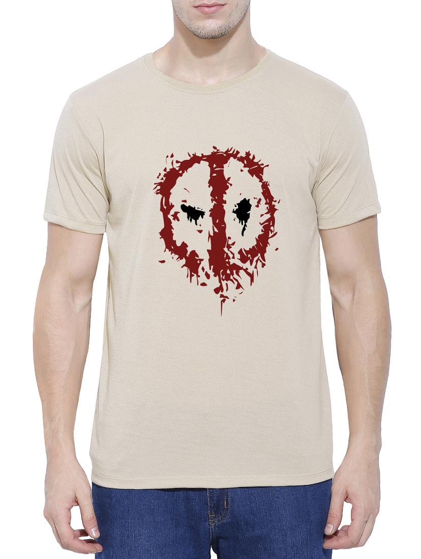 beige cotton blend chest print t-shirt - 15342123 - Zoom Image - 1