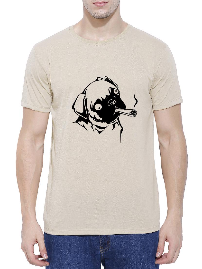 beige cotton blend chest print t-shirt - 15342138 - Zoom Image - 1