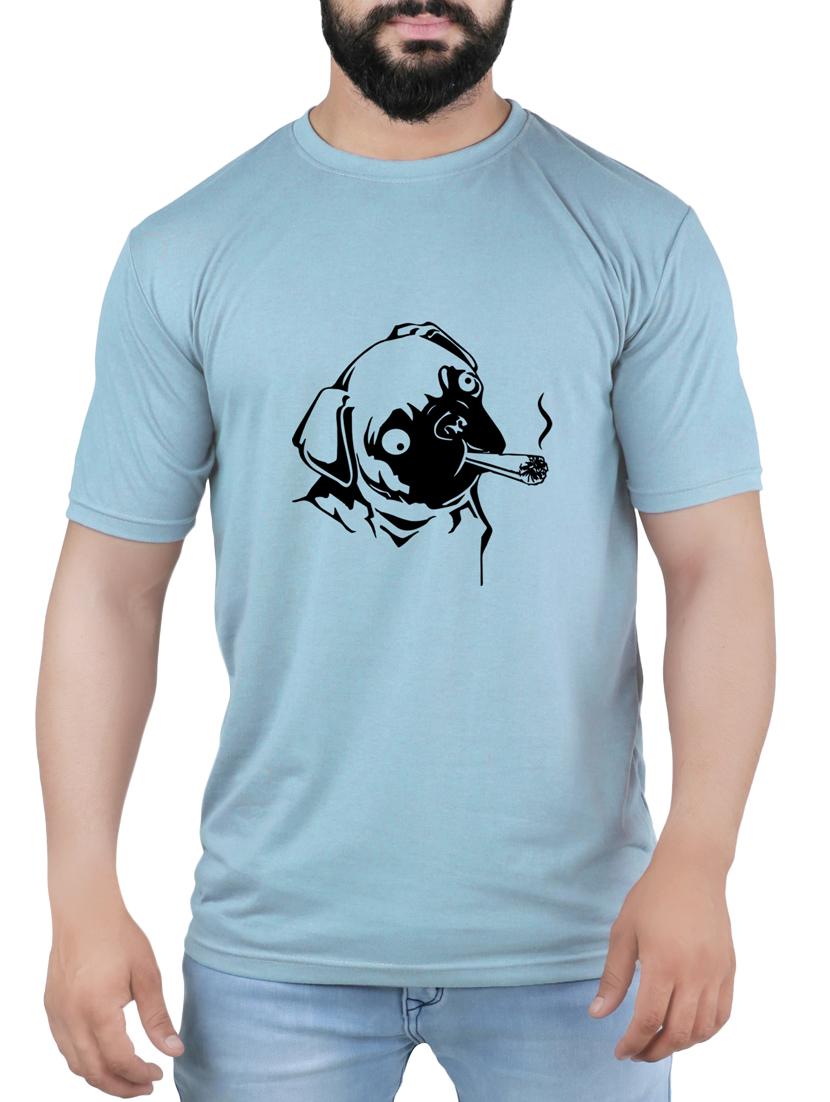 blue cotton blend chest print t-shirt - 15342141 - Zoom Image - 1