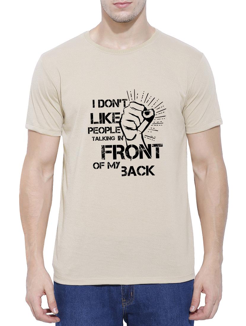 beige cotton blend chest print t-shirt - 15342148 - Zoom Image - 1