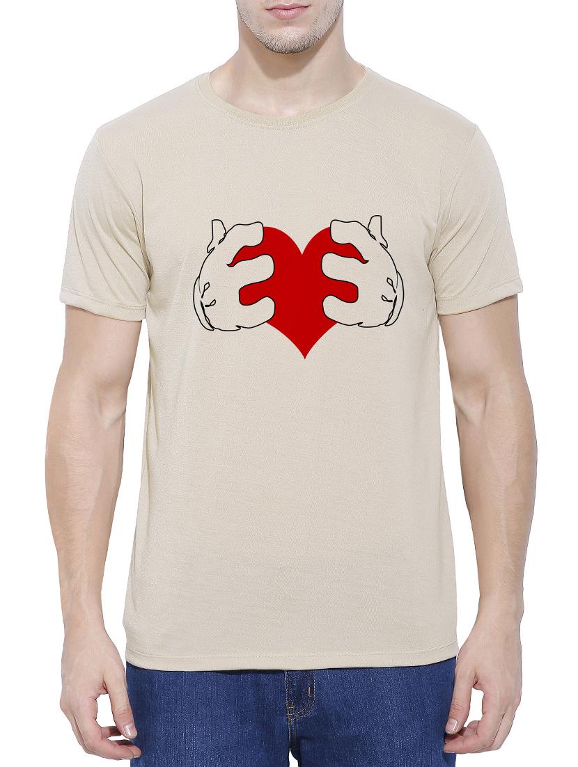beige cotton blend chest print t-shirt - 15342178 - Zoom Image - 1