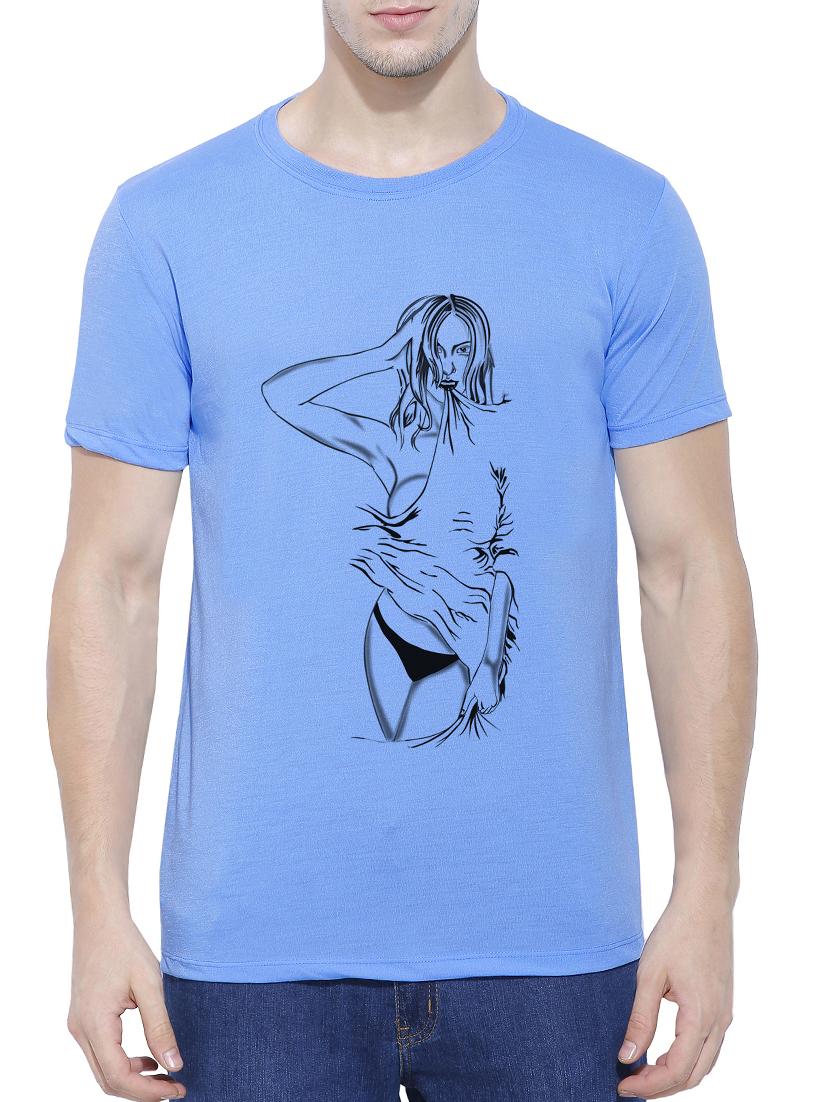 blue cotton blend chest print tshirt - 15342184 - Zoom Image - 1