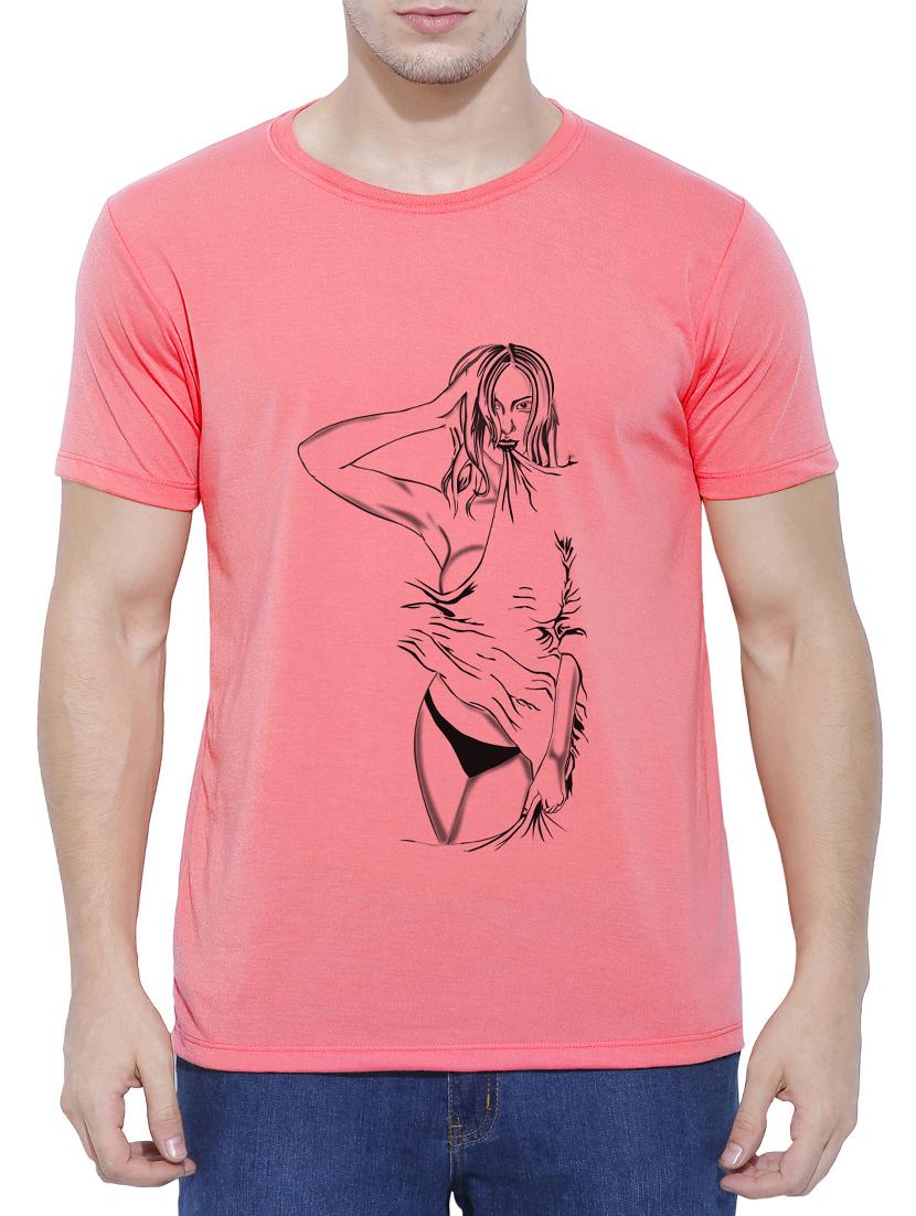 pink cotton chest print t-shirt - 15342185 - Zoom Image - 1