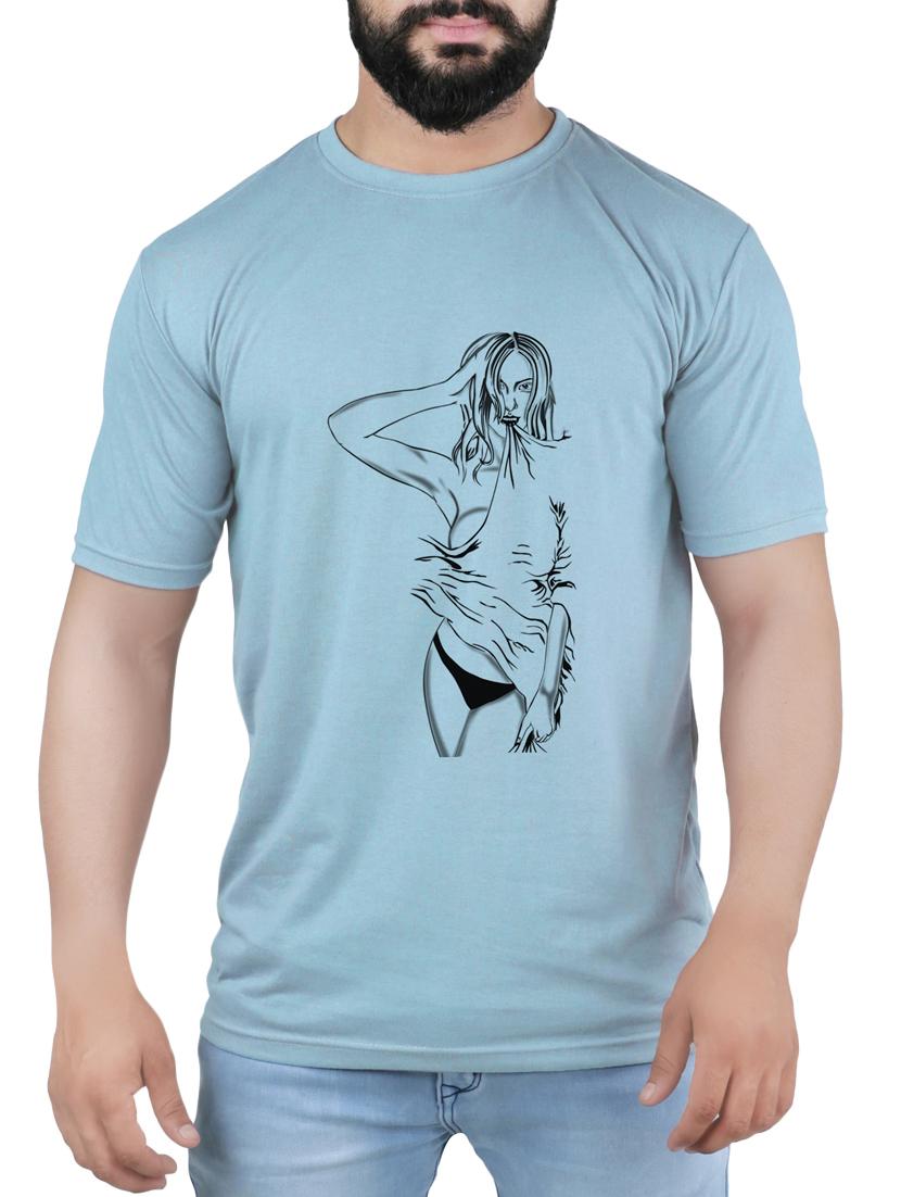 blue cotton blend chest print t-shirt - 15342186 - Zoom Image - 1