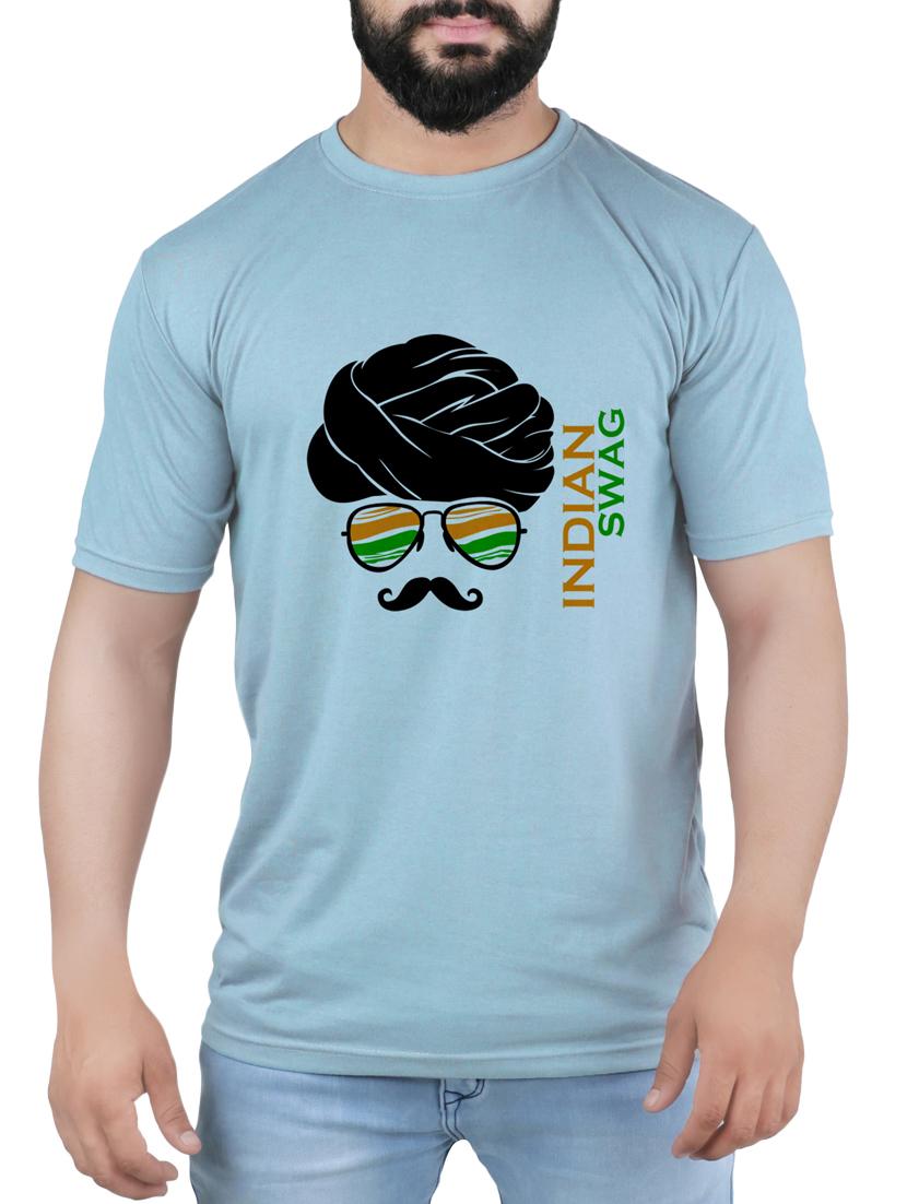 blue cotton chest print t-shirt - 15342191 - Zoom Image - 1