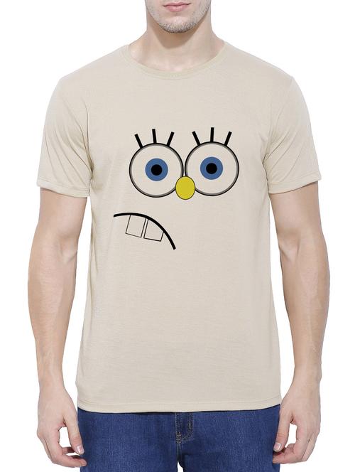 beige cotton blend chest print t-shirt - 15342213 - Very Small Image - 1