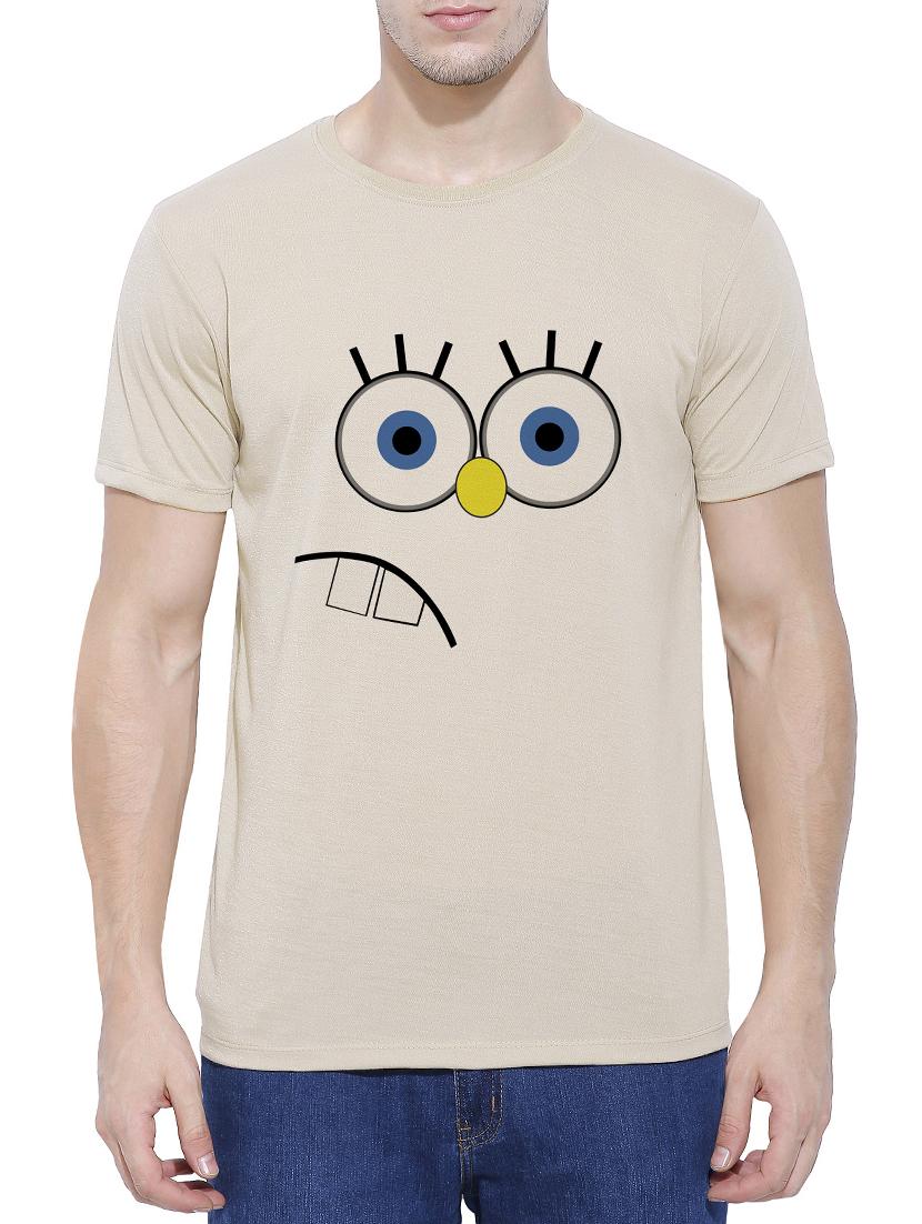 beige cotton blend chest print t-shirt - 15342213 - Zoom Image - 1