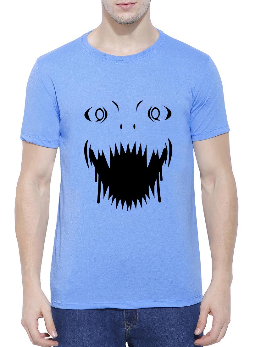 blue cotton blend chest print tshirt - 15342219 - Zoom Image - 1