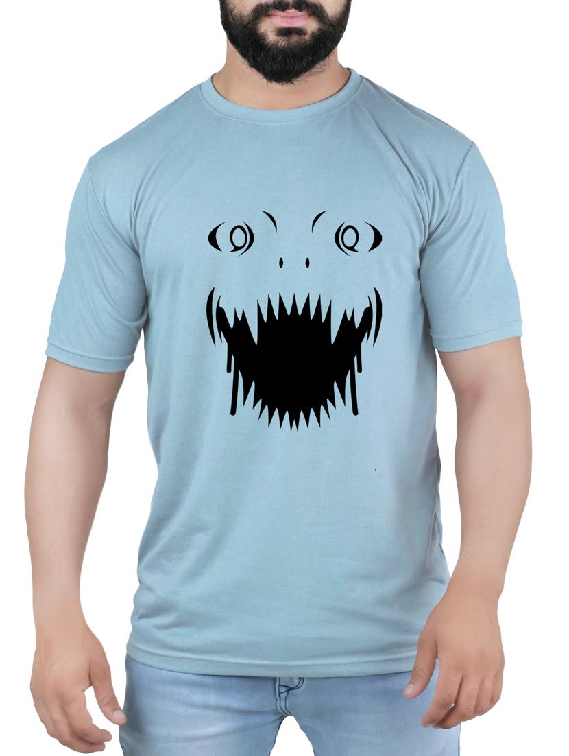 blue cotton blend chest print t-shirt - 15342221 - Zoom Image - 1