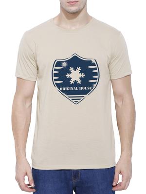 beige cotton blend chest print t-shirt - 15342268 - Standard Image - 1