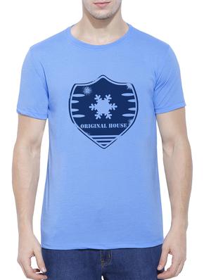blue cotton blend chest print tshirt - 15342269 - Standard Image - 1