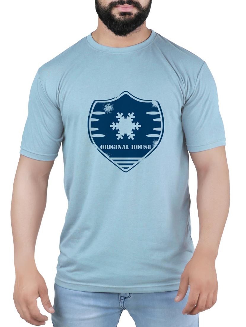 blue cotton chest print t-shirt - 15342271 - Zoom Image - 1