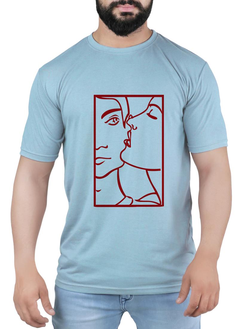 blue cotton blend chest print t-shirt - 15342286 - Zoom Image - 1
