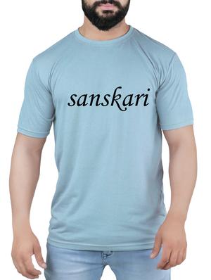 blue cotton chest print t-shirt - 15342291 - Standard Image - 1