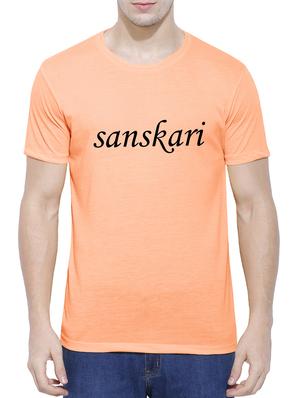 orange cotton blend chest print tshirt - 15342292 - Standard Image - 1
