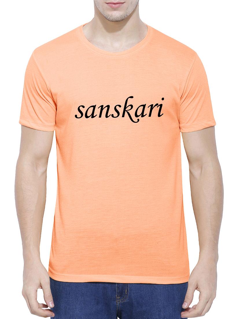 orange cotton blend chest print tshirt - 15342292 - Zoom Image - 1