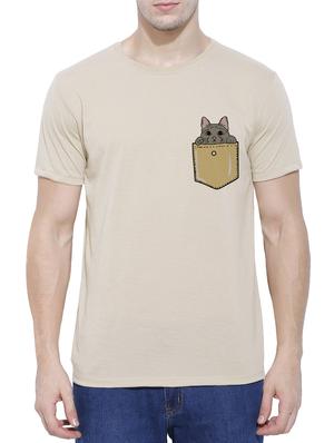beige cotton blend chest print t-shirt - 15342293 - Standard Image - 1