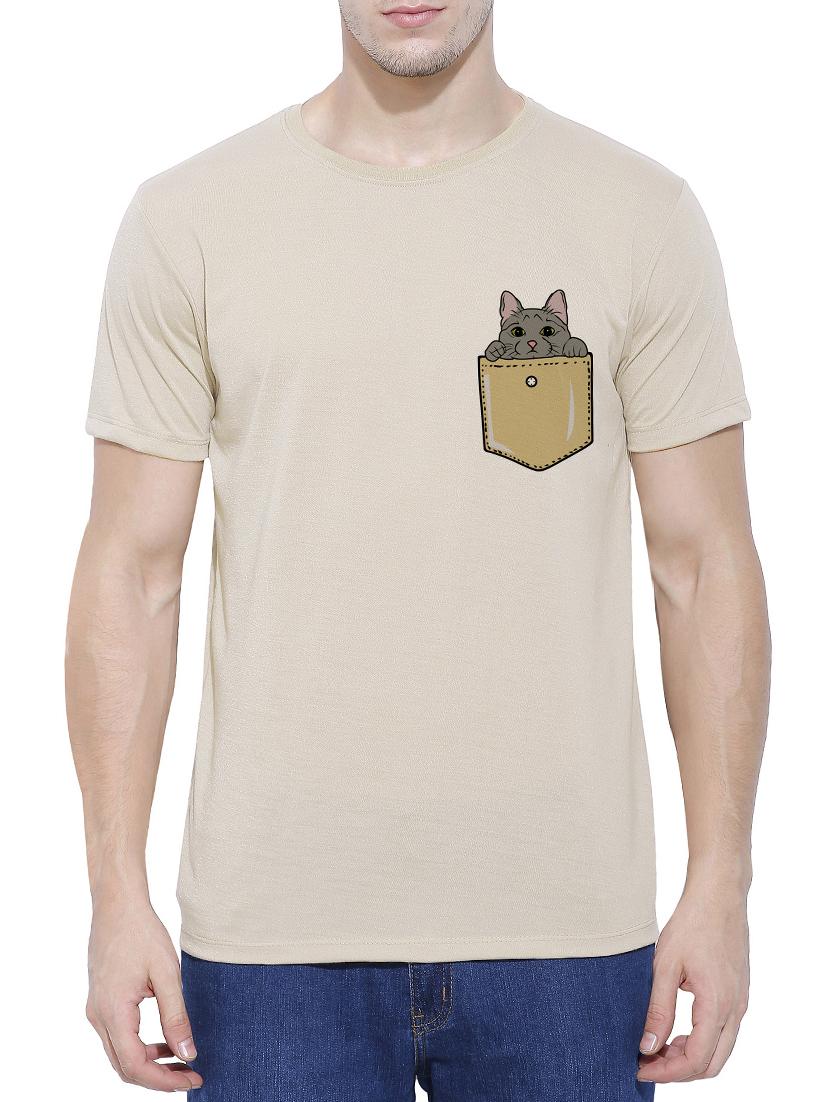 beige cotton blend chest print t-shirt - 15342293 - Zoom Image - 1