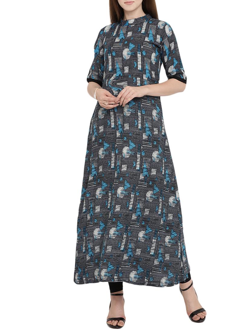 black rayon flared kurta - 15342493 - Zoom Image - 1