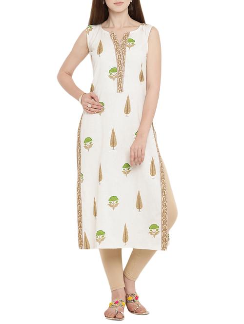 white cotton straight kurta - 15342495 - Standard Image - 1