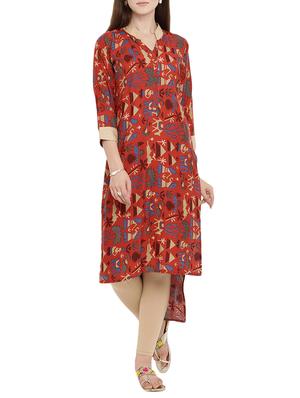 red rayon highlow kurta - 15342496 - Standard Image - 1
