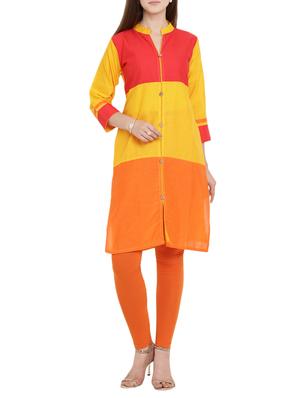 yellow cotton straight kurta - 15342500 - Standard Image - 1