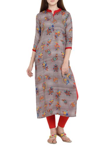 Grey rayon straight kurta - 15342509 - Very Small Image - 1