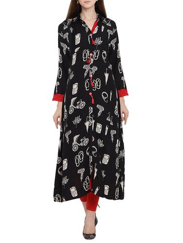 black rayon flared kurta - 15342510 - Very Small Image - 1
