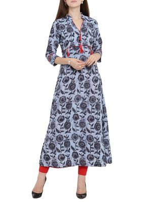 grey rayon flared kurta - 15342516 - Standard Image - 1
