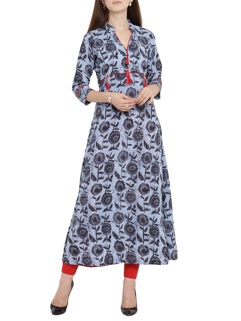 grey rayon flared kurta - 15342516 - Zoom Image - 1