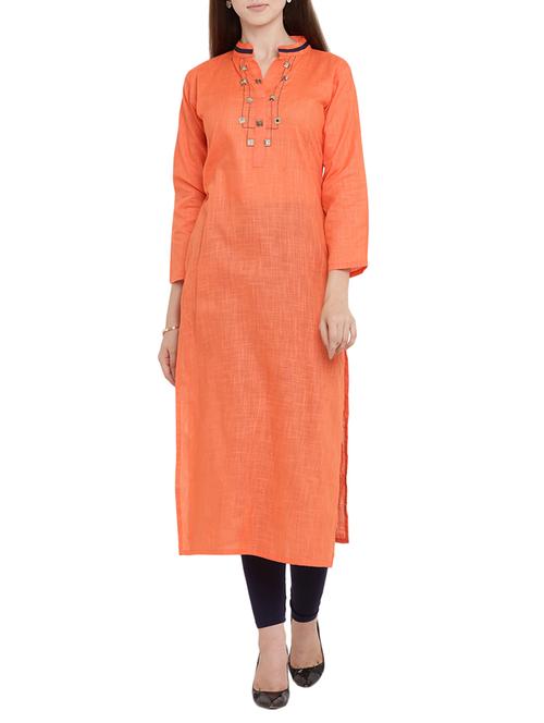 orange straight kurta - 15342522 - Standard Image - 1