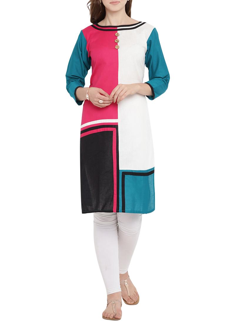 straight color block kurta - 15342525 - Zoom Image - 1