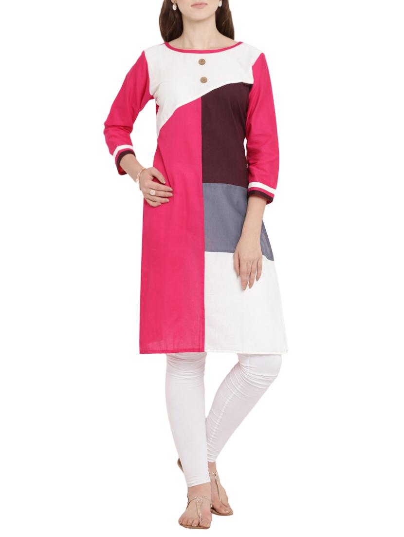 straight color block kurta - 15342526 - Zoom Image - 1