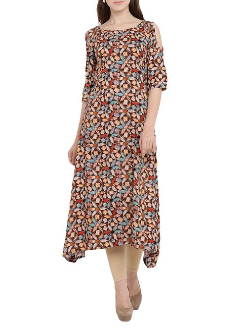 brown rayon flared kurta - 15342535 - Standard Image - 1