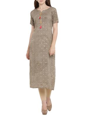 brown rayon straight kurta - 15342536 - Standard Image - 1