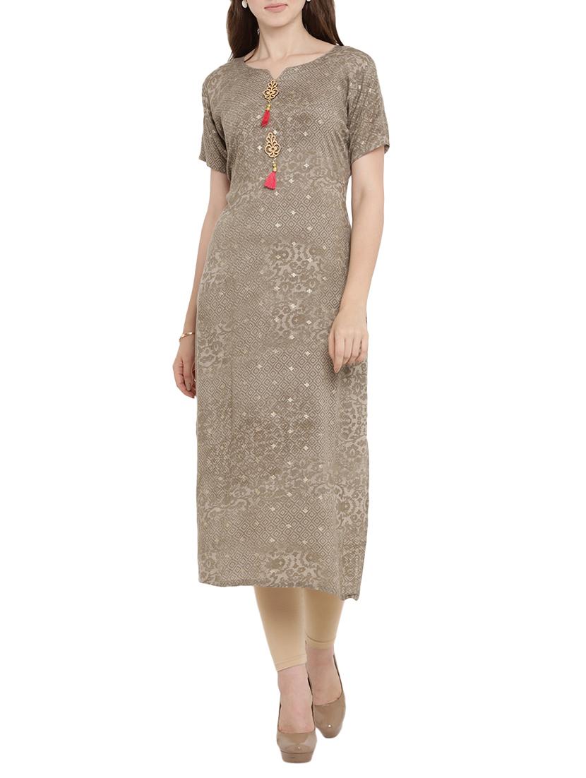 brown rayon straight kurta - 15342536 - Zoom Image - 1