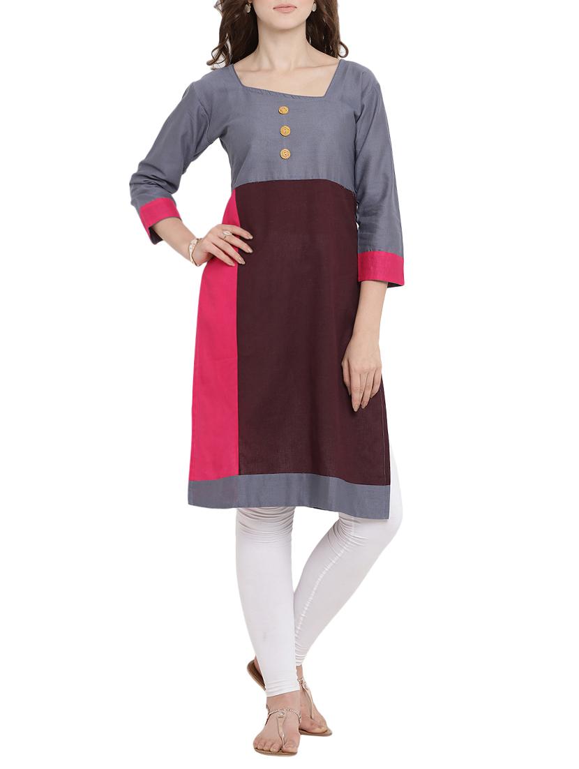 straight color block kurta - 15342543 - Zoom Image - 1