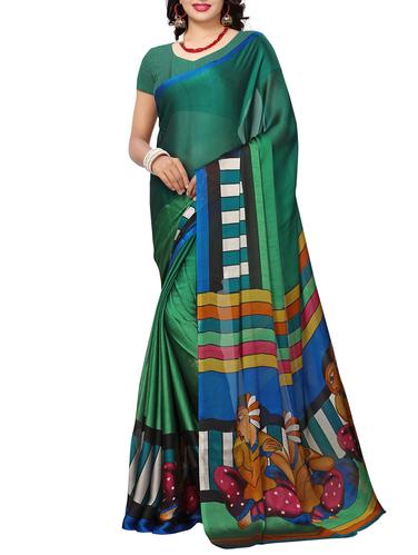 green printed saree with blouse - 15342684 - Very Small Image - 1