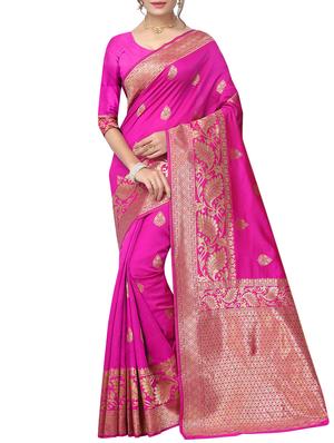Zari motifs woven saree with blouse - 15342696 - Standard Image - 1