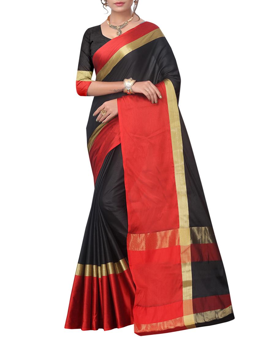 Contrast bordered saree with blouse - 15342698 - Zoom Image - 1