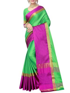 green silk blend woven saree with blouse - 15342701 - Standard Image - 1