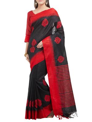 red cotton silk embroidered saree with blouse - 15342705 - Standard Image - 1